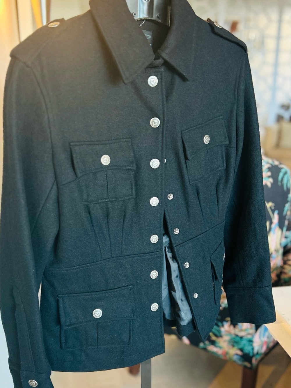 Rampage Black Military-Style Button Front Pea Coat. Lots of great details.